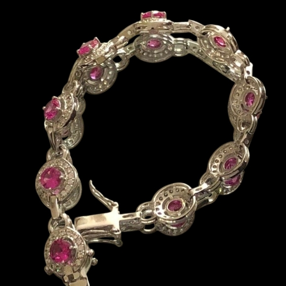 7" Ross Simons Sterling silver pink lab created  Rhodium Over 925 Bracelet. B6 - Picture 9 of 9